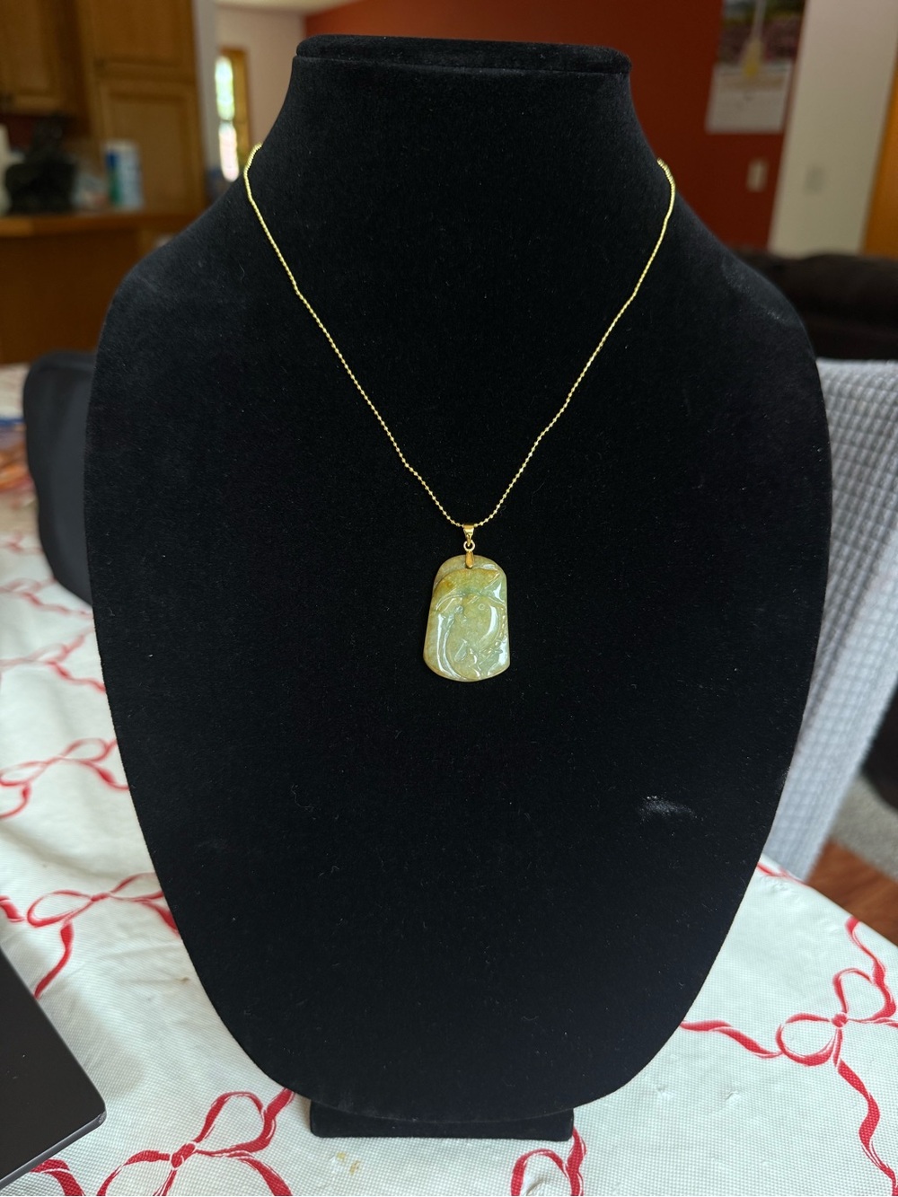 Golden Green Jade Fish Necklace